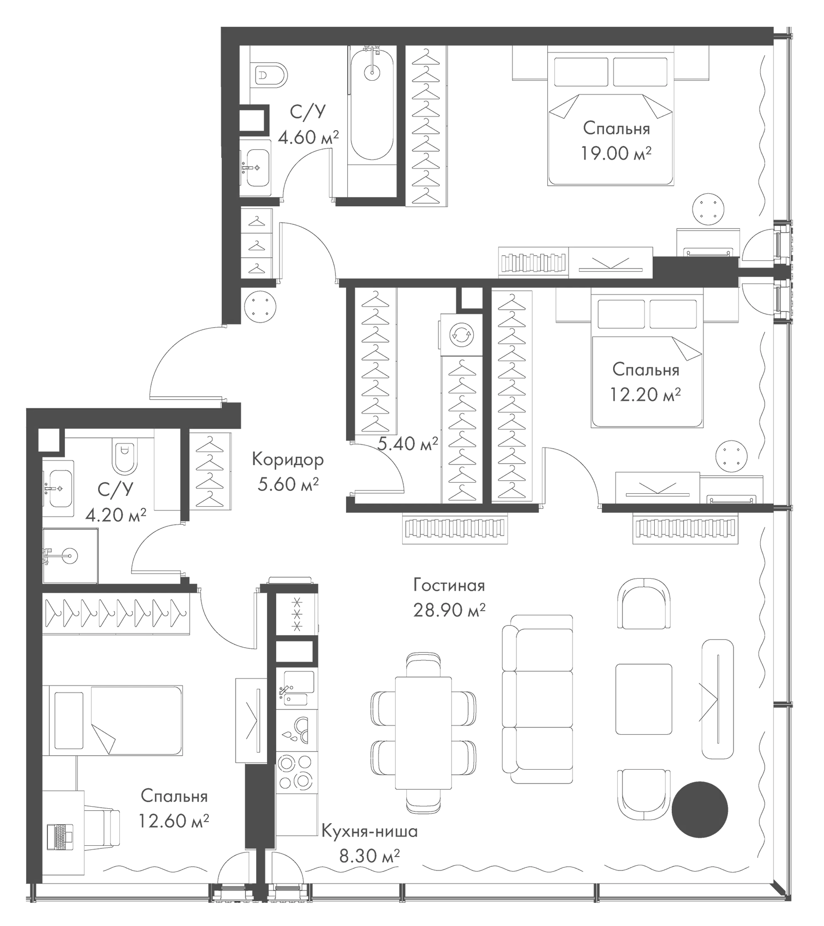 Планировка — Слава, 4-комн., 101 м²