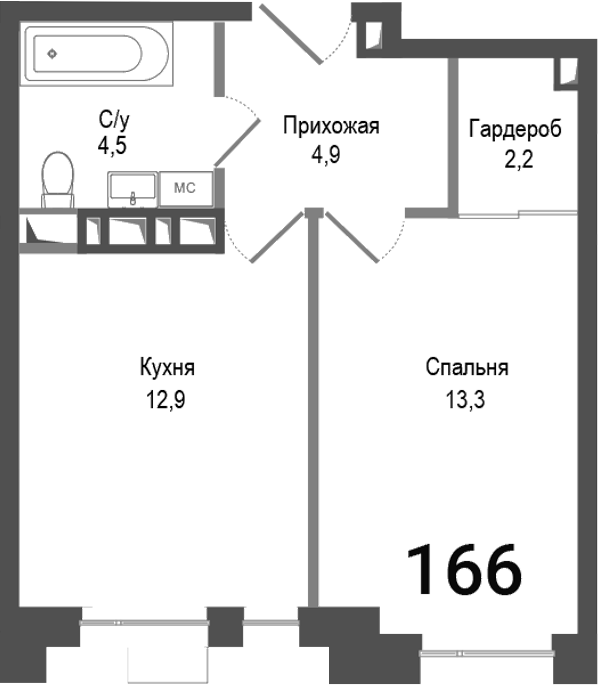 Планировка — Киноквартал, 1-комн., 38 м²
