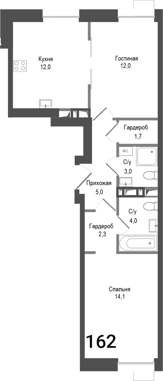 Планировка — Киноквартал, 2-комн., 54 м²