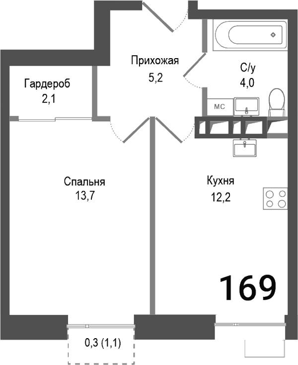 Планировка — Киноквартал, 1-комн., 37 м²