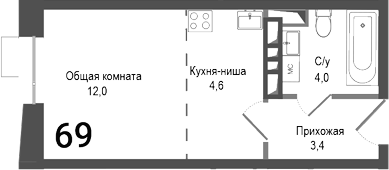 Планировка — Киноквартал, Студия, 24 м²