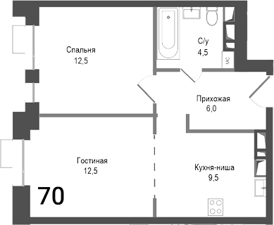 Планировка — Киноквартал, 2-комн., 45 м²