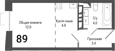 Планировка — Киноквартал, Студия, 24 м²