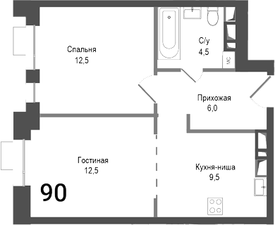 Планировка — Киноквартал, 2-комн., 45 м²