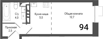 Планировка — Киноквартал, Студия, 24 м²