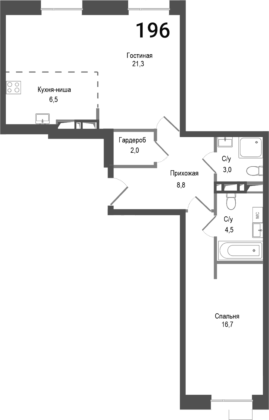 Планировка — Киноквартал, 2-комн., 63 м²