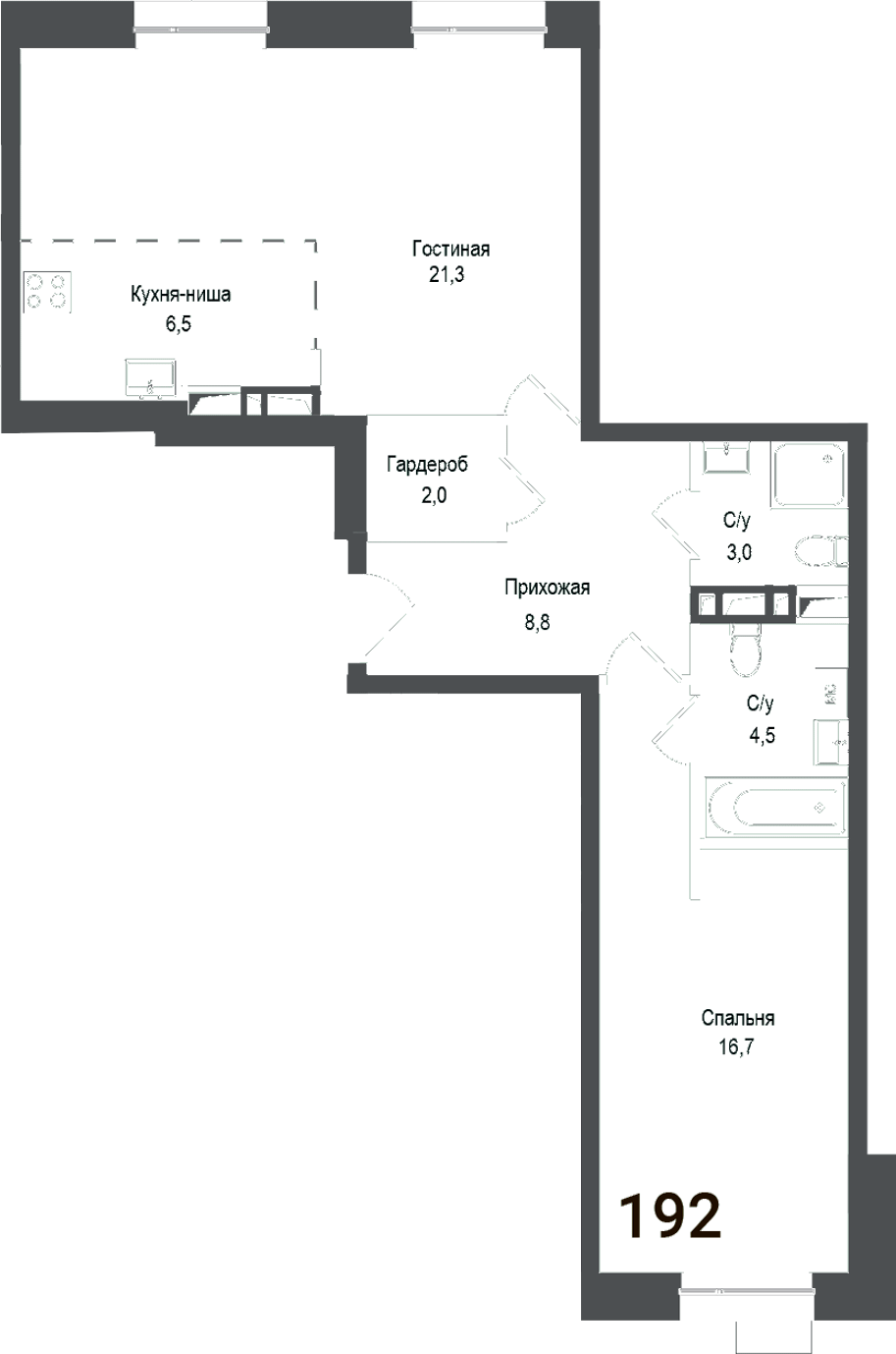 Планировка — Киноквартал, 2-комн., 63 м²