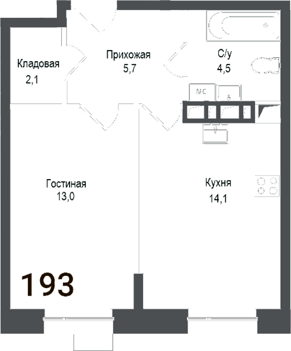 Планировка — Киноквартал, 1-комн., 39 м²