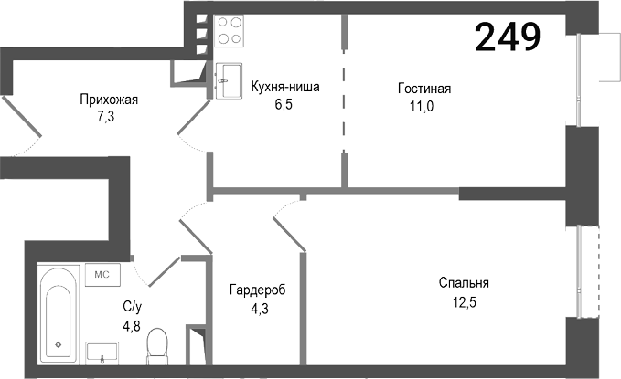 Планировка — Киноквартал, 2-комн., 46 м²