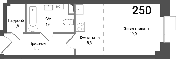 Планировка — Киноквартал, Студия, 27 м²