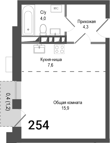 Планировка — Киноквартал, Студия, 32 м²