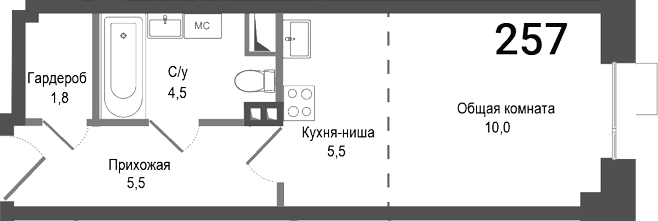 Планировка — Киноквартал, Студия, 27 м²