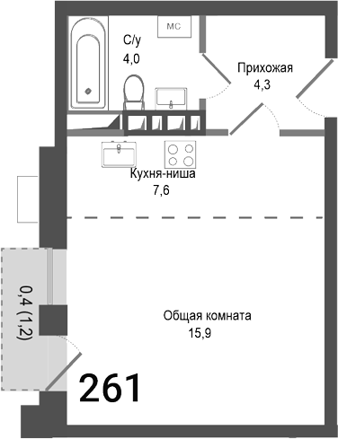 Планировка — Киноквартал, Студия, 32 м²