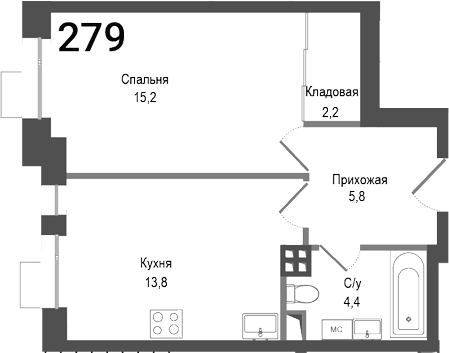 Планировка — Киноквартал, 1-комн., 41 м²
