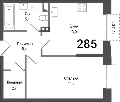 Планировка — Киноквартал, 1-комн., 40 м²