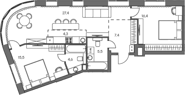 Планировка — Родина Переделкино, 3-комн., 83 м²