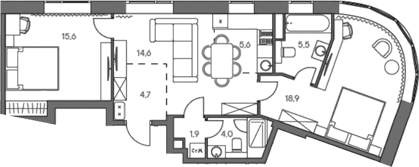 Планировка — Родина Переделкино, 3-комн., 72 м²