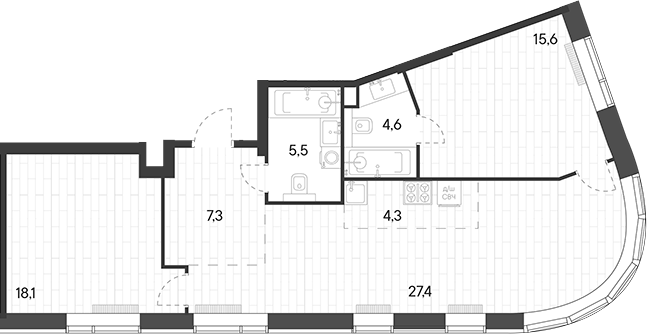 Планировка — Родина Переделкино, 3-комн., 83 м²