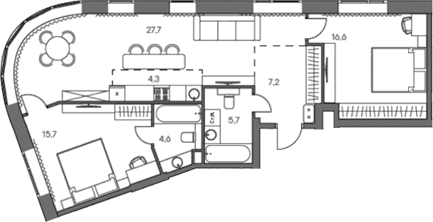 Планировка — Родина Переделкино, 3-комн., 83 м²