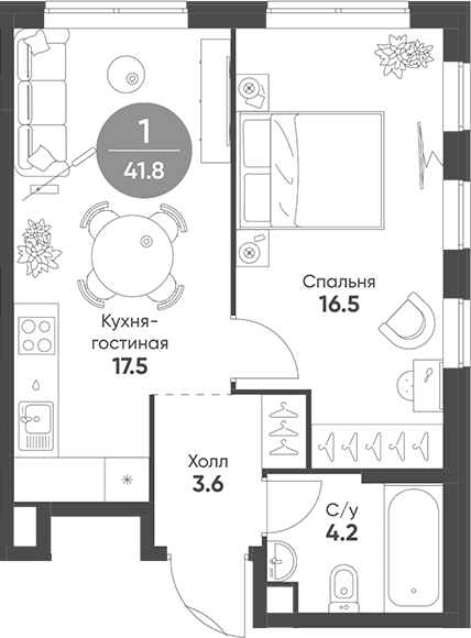 Планировка — Sokolinn Park, 2-комн., 42 м²