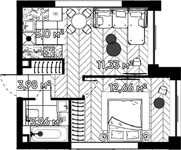 Планировка — Квартал Серебряный бор, 2-комн., 37 м²