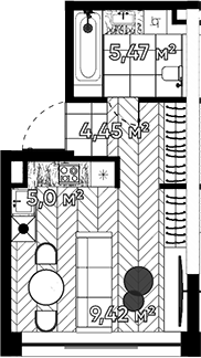 Планировка — Квартал Серебряный бор, Студия, 24 м²