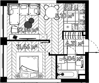 Планировка — Квартал Серебряный бор, 2-комн., 38 м²
