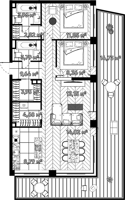 Планировка — Квартал Серебряный бор, 3-комн., 95 м²