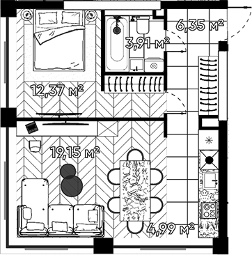 Планировка — Квартал Серебряный бор, 2-комн., 47 м²