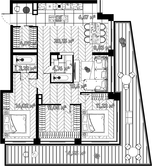 Планировка — Квартал Серебряный бор, 4-комн., 111 м²