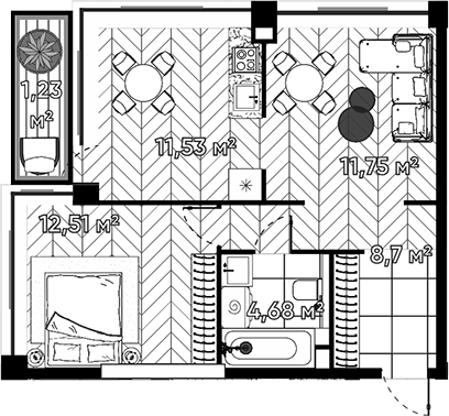 Планировка — Квартал Серебряный бор, 2-комн., 49 м²