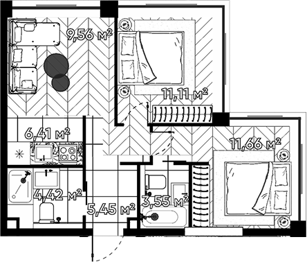 Планировка — Квартал Серебряный бор, 3-комн., 52 м²