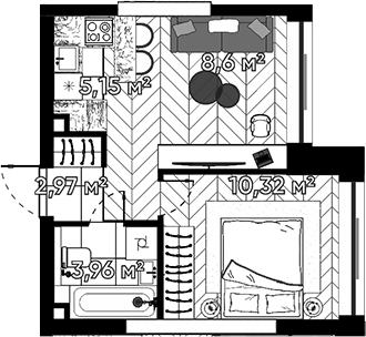 Планировка — Квартал Серебряный бор, 1-комн., 31 м²