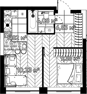 Планировка — Квартал Серебряный бор, 2-комн., 36 м²