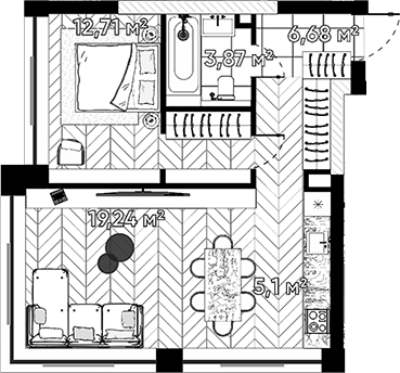 Планировка — Квартал Серебряный бор, 2-комн., 48 м²