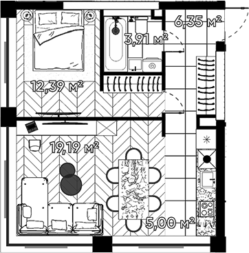 Планировка — Квартал Серебряный бор, 2-комн., 47 м²
