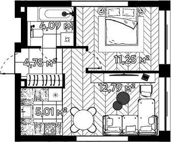Планировка — Квартал Серебряный бор, 2-комн., 38 м²