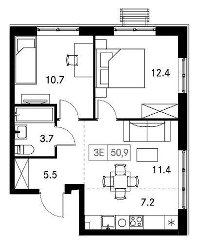 Планировка — Новый Зеленоград, 3-комн., 51 м²