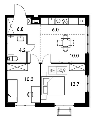 Планировка — Новый Зеленоград, 3-комн., 51 м²