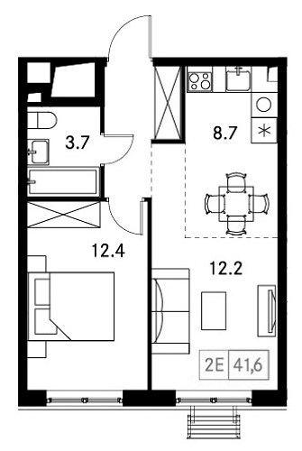 Планировка — Новый Зеленоград, 2-комн., 42 м²