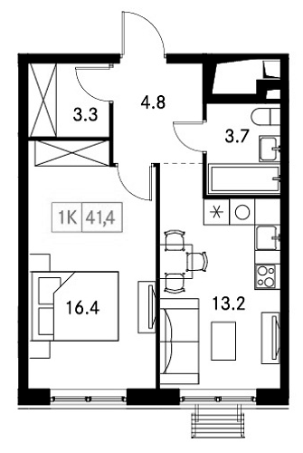 Планировка — Новый Зеленоград, 1-комн., 41 м²