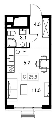 Планировка — Новый Зеленоград, Студия, 26 м²