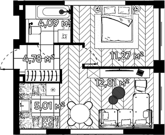 Планировка — Квартал Серебряный бор, 2-комн., 38 м²