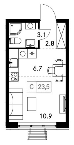 Планировка — Новый Зеленоград, Студия, 24 м²