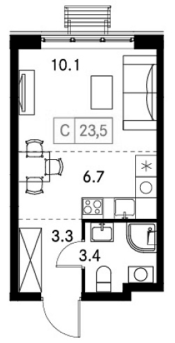 Планировка — Новый Зеленоград, Студия, 24 м²