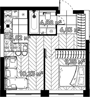 Планировка — Квартал Серебряный бор, 2-комн., 36 м²