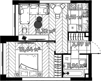 Планировка — Квартал Серебряный бор, 2-комн., 37 м²