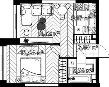 Планировка — Квартал Серебряный бор, 2-комн., 37 м²