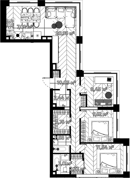 Планировка — Квартал Серебряный бор, 4-комн., 82 м²