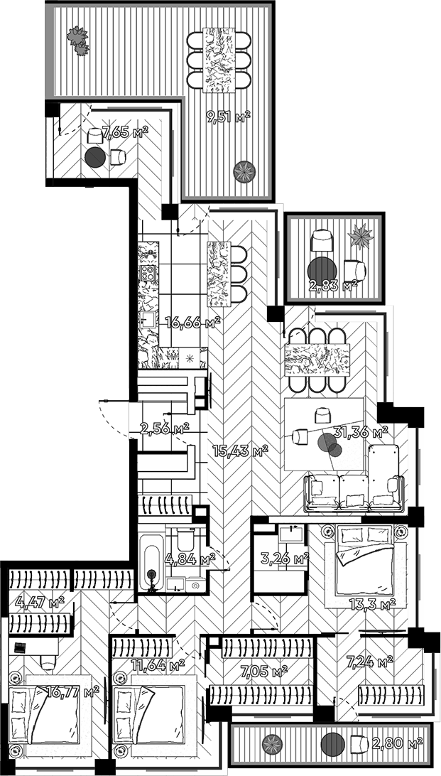 Планировка — Квартал Серебряный бор, 4-комн., 152 м²